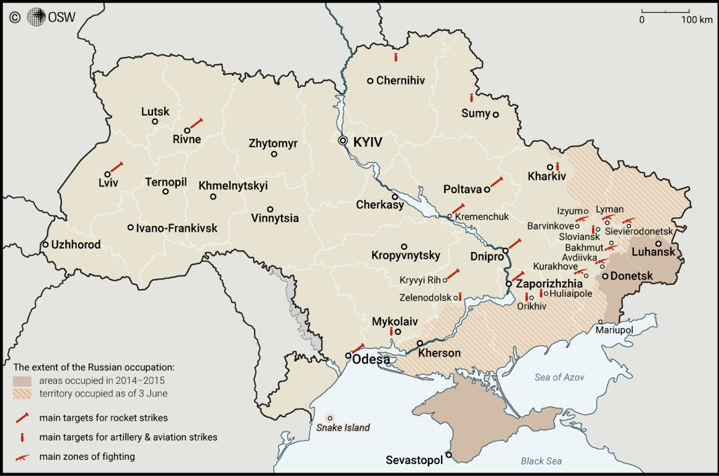 Map The Russian attack on Ukraine 100ai