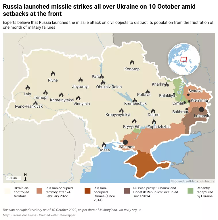 kaart missile strikes 10 oktober 2022